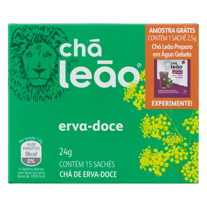 Cha-ErvaDoce-Cha-Leao-Caixa-24g-15-Unidades-Gratis-1-Sache-25g-