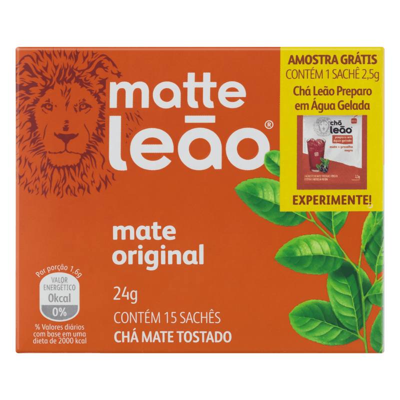 Cha-Mate-Tostado-Original-Matte-Cha-Leao-Caixa-24g-15-Unidades-Gratis-1-Sache-25g