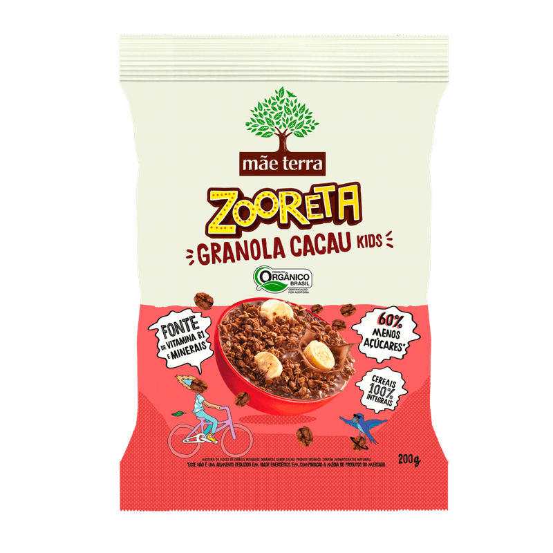 Granola-Organica-Cacau-Zooreta-Kids-Mae-Terra-Pacote-200g