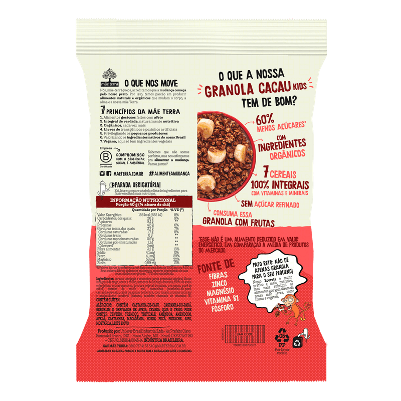 Granola-Organica-Cacau-Zooreta-Kids-Mae-Terra-Pacote-200g