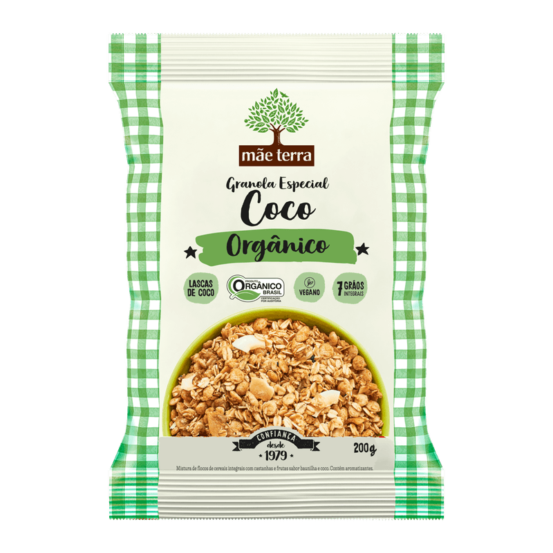 Granola-Especial-Organica-Coco-com-Castanhas-e-Frutas-Baunilha-Mae-Terra-Pacote-200g