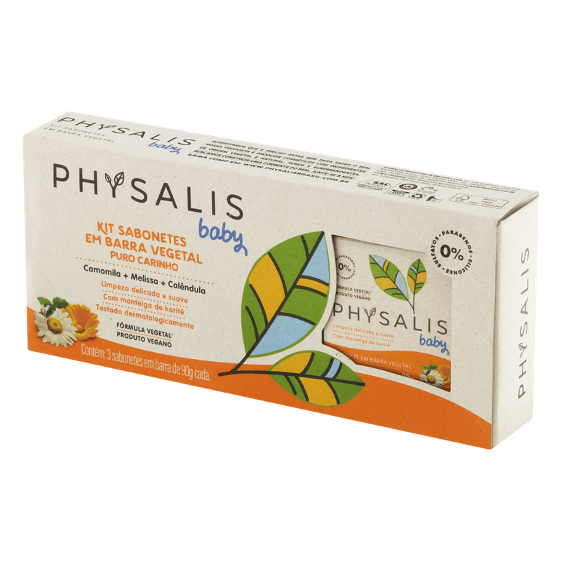 Sabonete-Vegetal-Camomila-Melissa-Calendula-e-Manteiga-de-Karite-Physalis-Pack-3-Unidades-90g-Cada