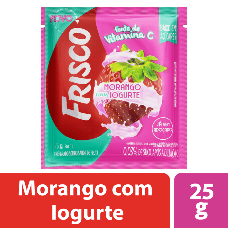 Preparado-Refresco-em-Po-Sabor-Morango-com-Iogurte-Frisco-Pacote-25g