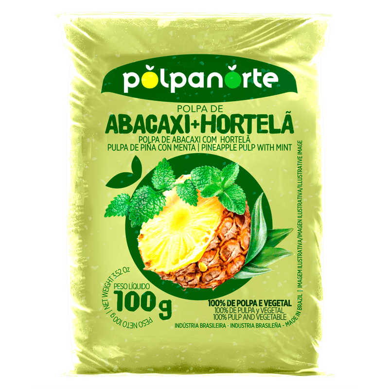 Polpa-de-Fruta-Sabor-Abacaxi-com-Hortela-Polpanorte-Pacote-100g