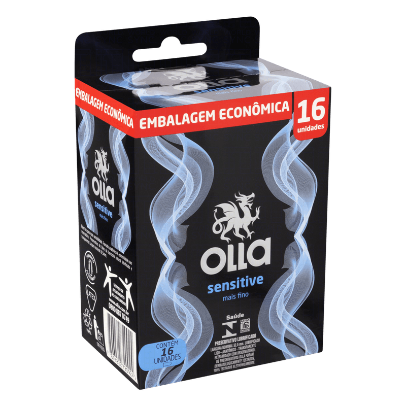 Preservativo-Masculino-Sensitive-Mais-Fino-Olla-Pack-16-Unidades-Embalagem-Economica