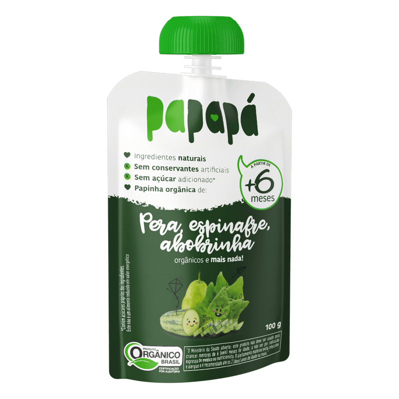 Papinha-Organica-Sabor-Pera-Espinafre-Abobrinha-Papapa-Squeeze-100g
