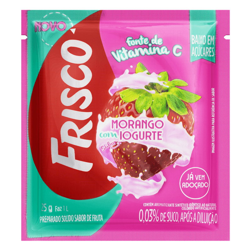 Preparado-Refresco-em-Po-Sabor-Morango-com-Iogurte-Frisco-Pacote-25g