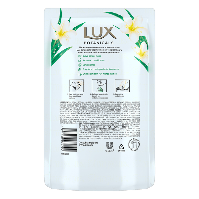 Sabonete-Liquido-para-as-Maos-Capim-Limao---Frangipani-Lux-Sache-440ml-Refil-Economico