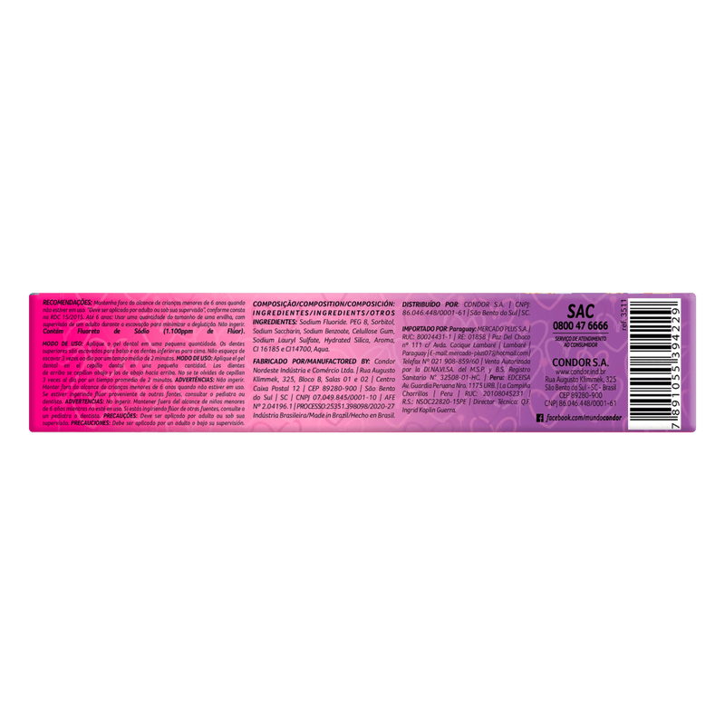 Gel-Dental-com-Fluor-Morango-Barbie-Condor-Kids--50g