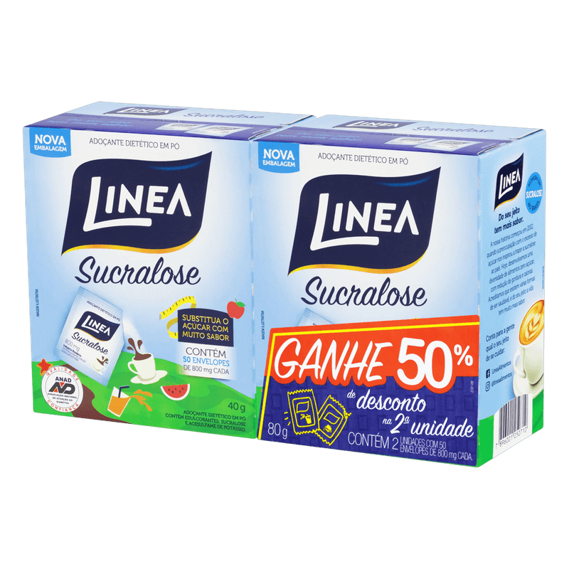 Pack-Adocante-Dietetico-em-Po-Sucralose-Linea-Caixa-2-Unidades-40g-Cada-50--de-Desconto-na-2ª-Unidade