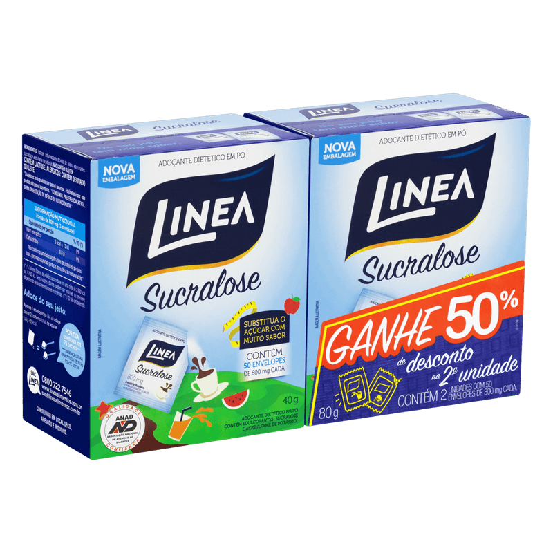 Pack-Adocante-Dietetico-em-Po-Sucralose-Linea-Caixa-2-Unidades-40g-Cada-50--de-Desconto-na-2ª-Unidade