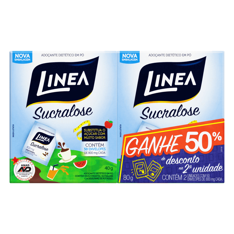 Pack-Adocante-Dietetico-em-Po-Sucralose-Linea-Caixa-2-Unidades-40g-Cada-50--de-Desconto-na-2ª-Unidade