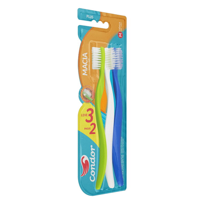Escova-Dental-Macia-Condor-Plus-Cabeca-M-Leve-3-Pague-2-Unidades
