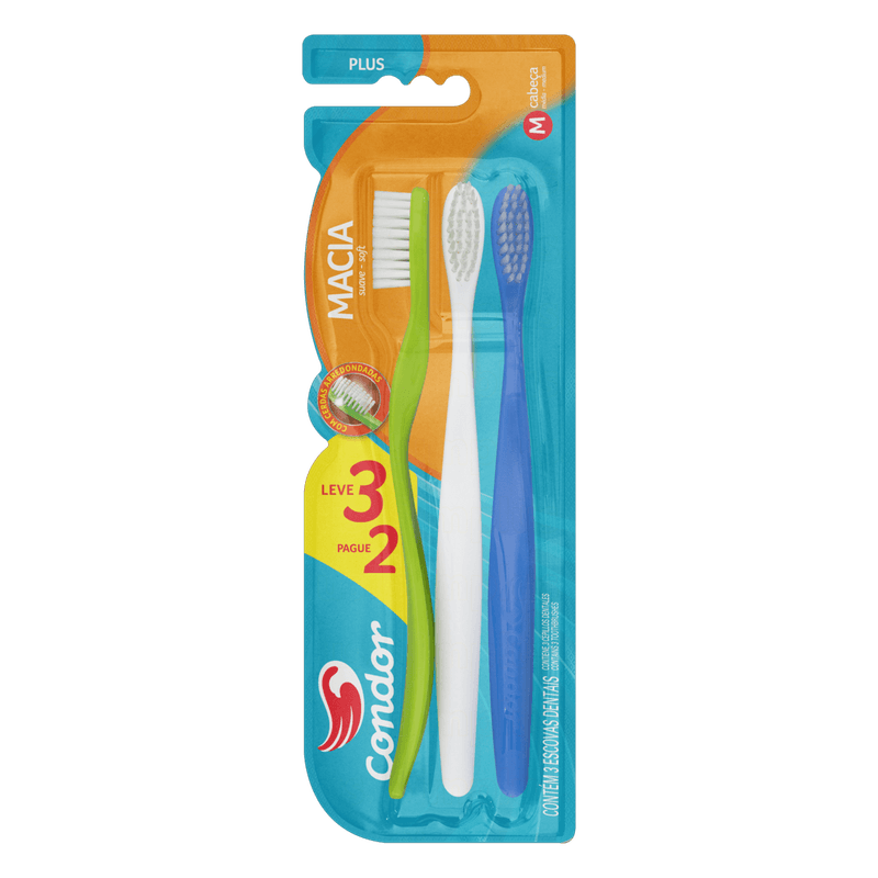 Escova-Dental-Macia-Condor-Plus-Cabeca-M-Leve-3-Pague-2-Unidades