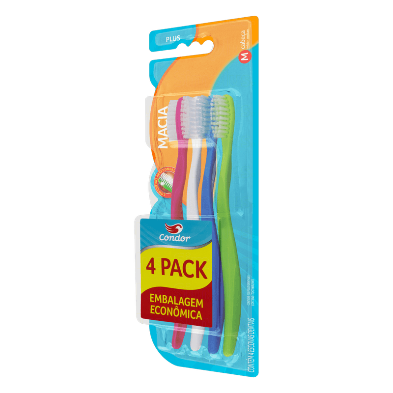Escova-Dental-Macia-Condor-Plus-Cabeca-M-4-Unidades-Embalagem-Economica