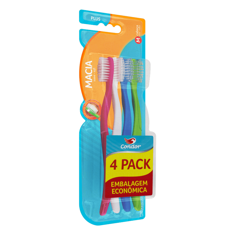 Escova-Dental-Macia-Condor-Plus-Cabeca-M-4-Unidades-Embalagem-Economica