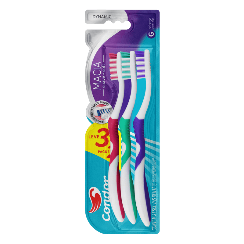 Escova-Dental-Macia-Condor-Dynamic-Cabeca-G-Leve-3-Pague-2-Unidades