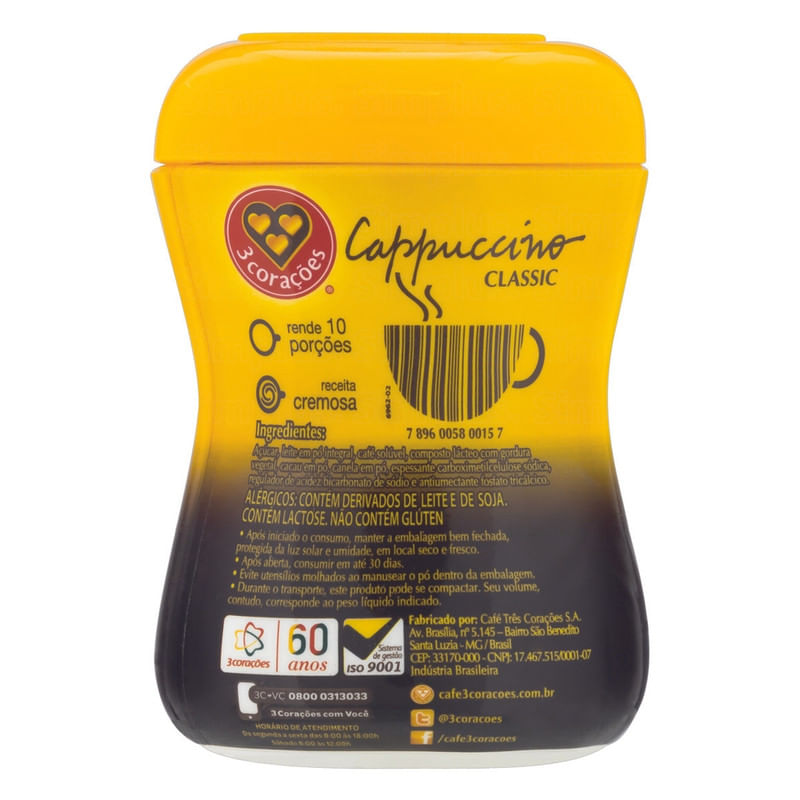 Cappuccino-Soluvel-Classic-3-Coracoes-Pote-200g