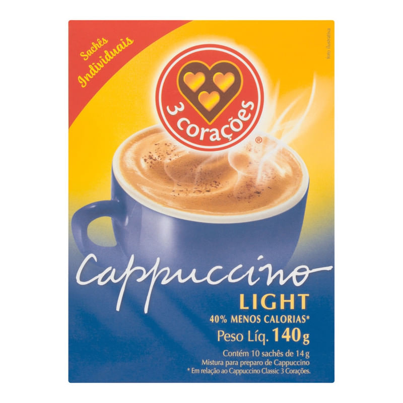 Cappuccino-Soluvel-Light-3-Coracoes-Caixa-140g-com-10-Unidades