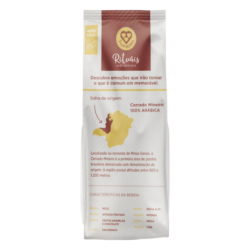 Cafe-Torrado-e-Moido-Cerrado-Mineiro-Pacote-3-Coracoes-Rituais-250g