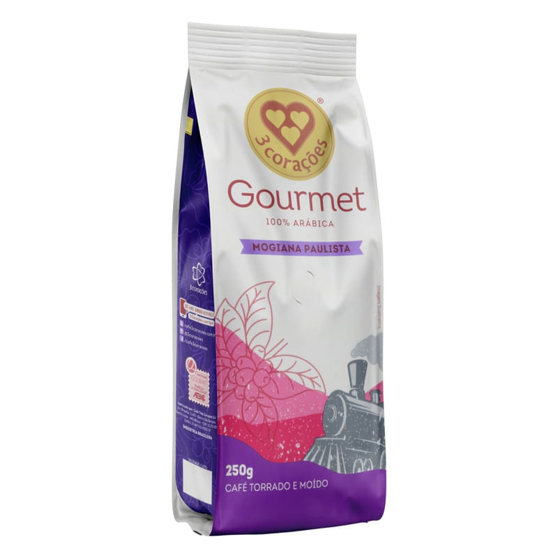 Cafe-Torrado-e-Moido-Mogiana-Paulista-Pacote-3-Coracoes-Gourmet-250g