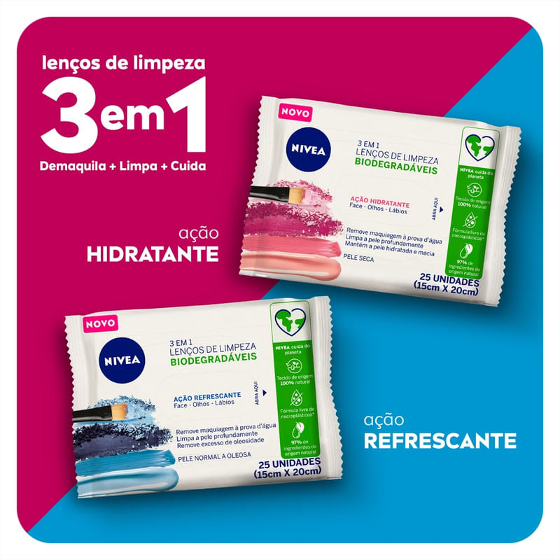 Lenco-Umedecido-Demaquilante-Facial-3-em-1-Nivea-Pacote-com-25-Unidades