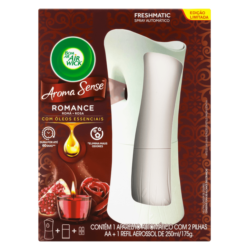 Neutralizador-de-Odores-Automatico-Bom-Ar-Air-Wick-Aroma-Sense-Edicao-Limitada-1-Aparelho---1-Refil-Aerossol-Romance-250ml