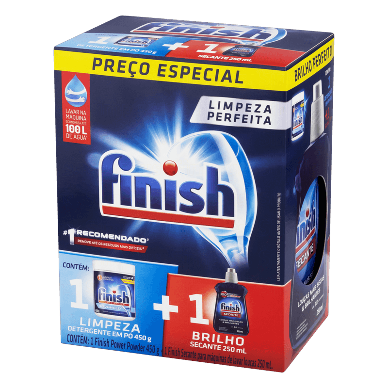 Kit-Detergente-em-Po-Power-Powder-Advanced-450g---Secante-Abrilhantador-para-Maquina-de-Lavar-Loucas-250ml-Finish-Caixa-2-Unidades