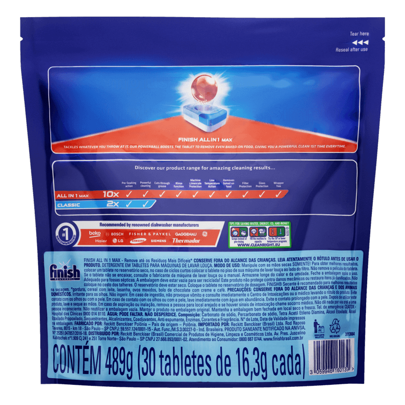 Detergente-Tablete-para-Maquina-de-Lavar-Loucas-Finish-Powerball-All-In-1-Max-Pacote-510g-com-30-Unidades