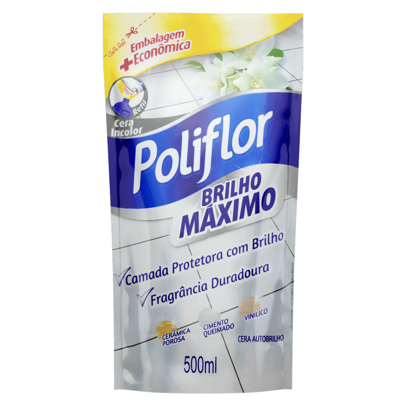 Cera-Liquida-Autobrilho-Incolor-Poliflor-Brilho-Maximo-Sache-500ml-Refil-Embalagem-Economica