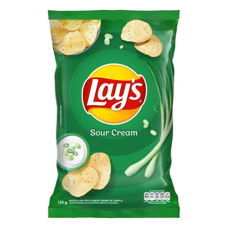 Batata-Frita-Lisa-Sour-Cream-Creme-Sabor-Cebola-Lay-s-Pacote-135g