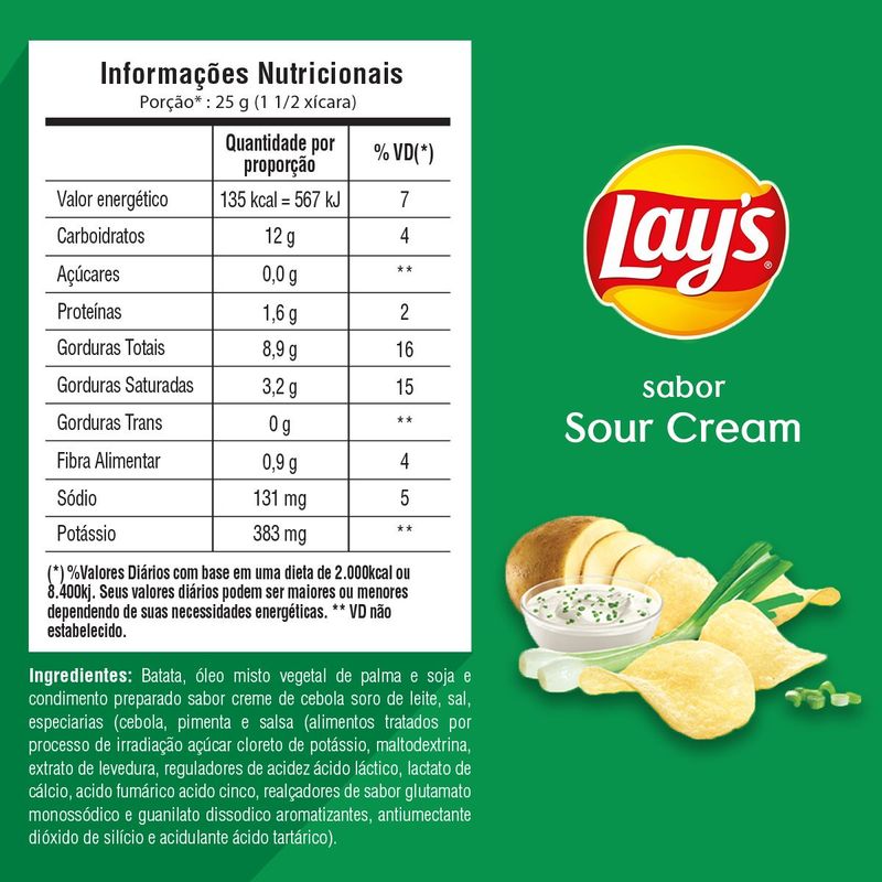 Batata-Frita-Lisa-Sour-Cream-Creme-Sabor-Cebola-Lay-s-Pacote-135g