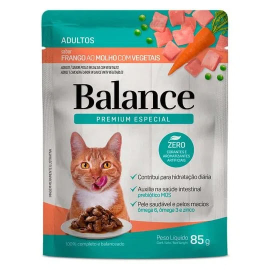 Racao-para-Gatos-Adultos-Frango-ao-Molho-com-Vegetais-Premium-Especial-Balance-Sache-85g
