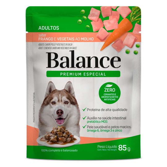 Racao-Umida-para-Caes-Adultos-Frango-e-Vegetais-ao-Molho-Premium-Especial-Balance-Sache-85g