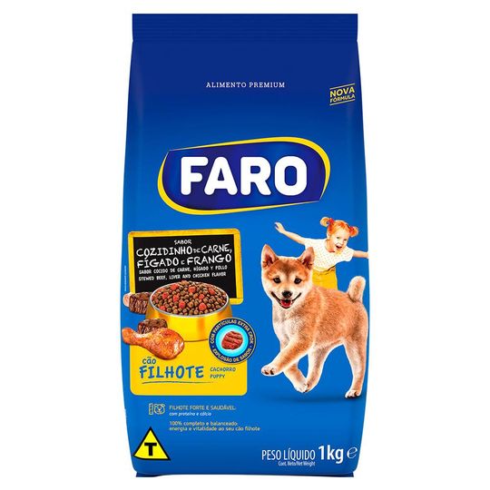 Racao-Seca-Para-Caes-Filhotes-Cozidinho-de-Carne-Figado-e-Frango-Faro-Pacote-1kg