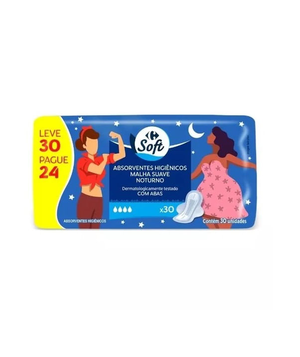 Absorvente-Noturno-com-Abas-Carrefour-Soft-Pacote-Leve-30-Pague-24-Unidades-