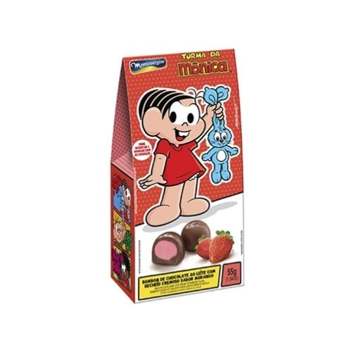 Bombom-de-Chocolate-ao-Leite-com-Recheio-de-Morango-Turma-da-Monica-Montevergine-Caixa-55g