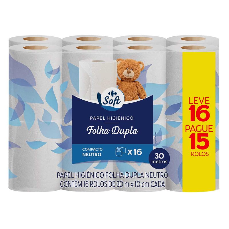 Pack-Papel-Higienico-Folha-Dupla-Neutro-Carrefour-Soft-Leve-16-Pague-15-Unidades