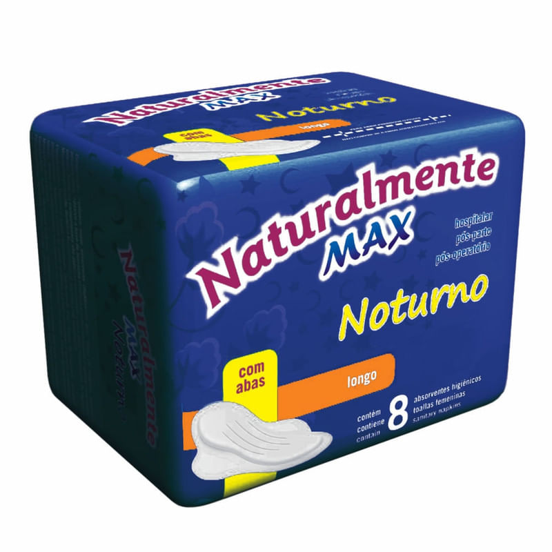 Absorvente-Feminino-com-Abas-Noturno-Naturalmente-Max-Pacote-com-8-Unidades